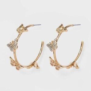 Sugarfix by BaubleBar Crystal Wings Butterfly Hoop Earrings in Gold - OS